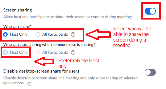 Configuring personal settings in Zoom screen sharing settings 