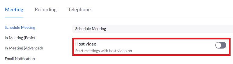 host video settings