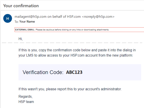 h5p confirmation code email