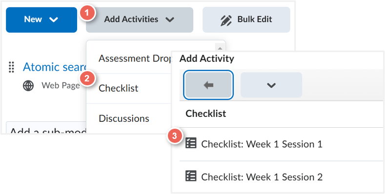 from add activities select an existing checklist