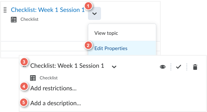 select to edit the checklist properties