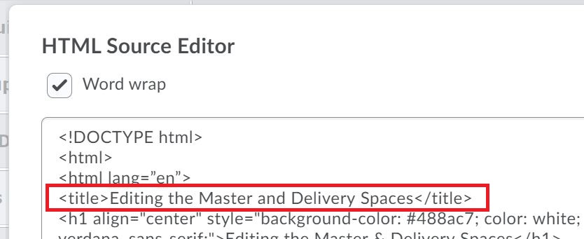Add Title Code to HTML Source Editor