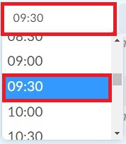 Select the time to open a dropdown list of hours to select from 