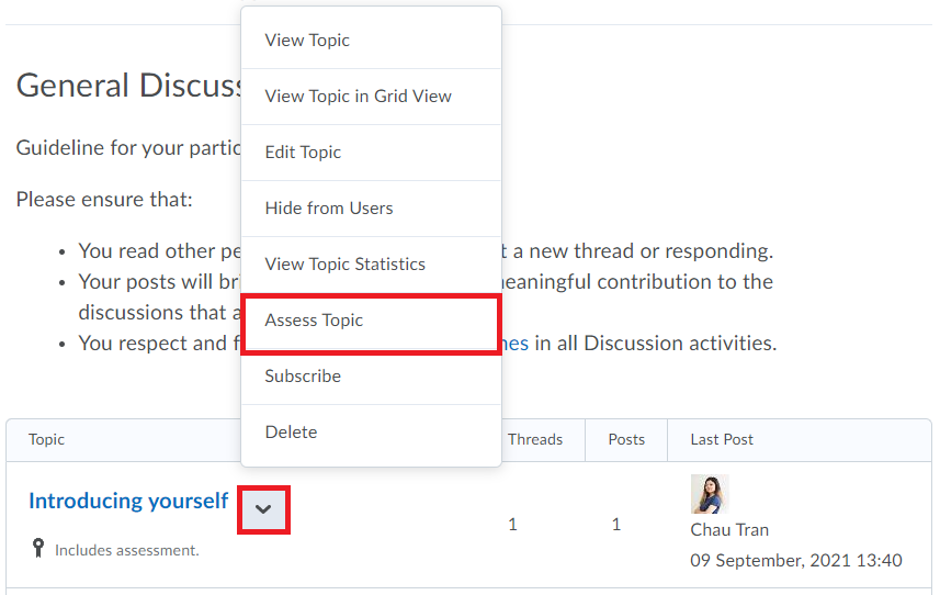 2 select assess topic from dropdown menu