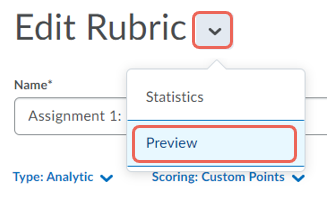 From Edit Rubric, select Preview