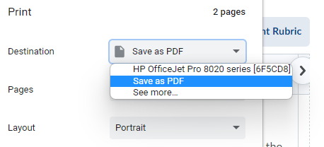 select a printer or pdf