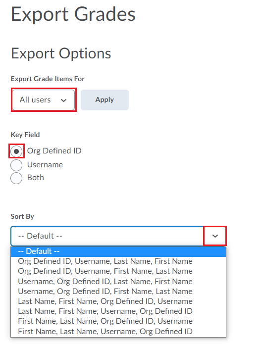 Export Grade Options 1