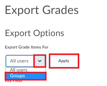 Select Groups to export grade
