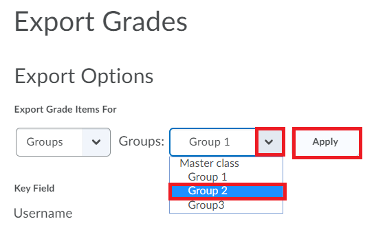Select Groups to export grade 2