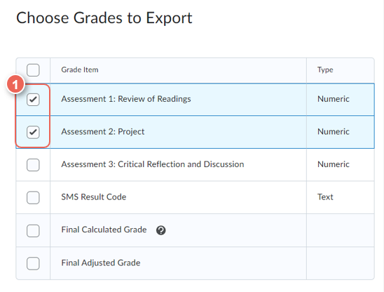 ex select a grade item