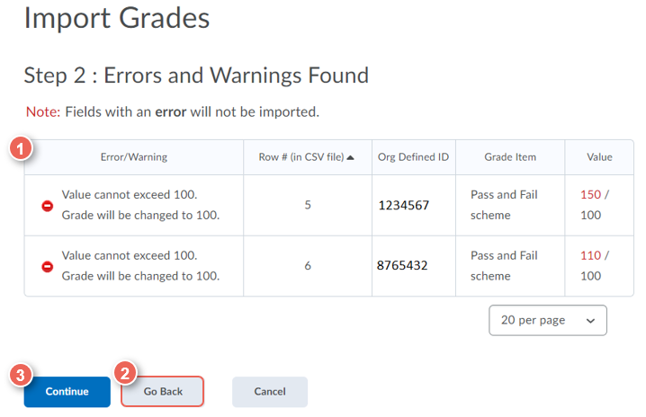 im error and warning examples