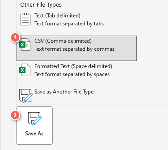 excel select csv format then save as