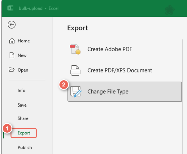 excel select export then change file type