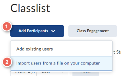 select add participants then import user from a file