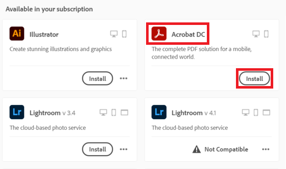 Creative Cloud Apps Install Acrobat DC