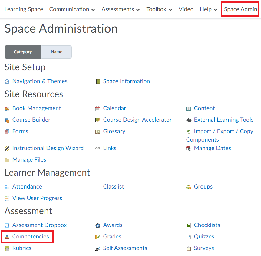 1 access Competencies from Space Admin