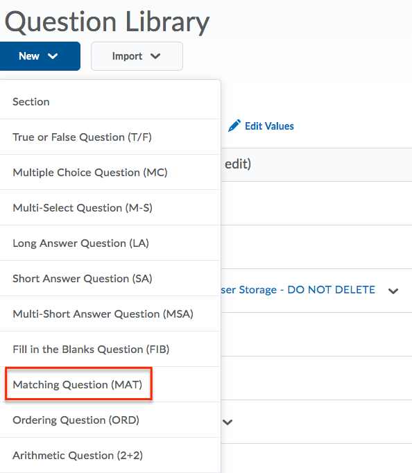 Questions Creating Matching Questions
