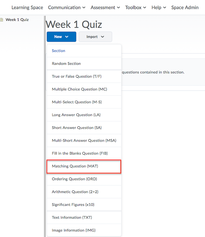 Creating Matching Questions