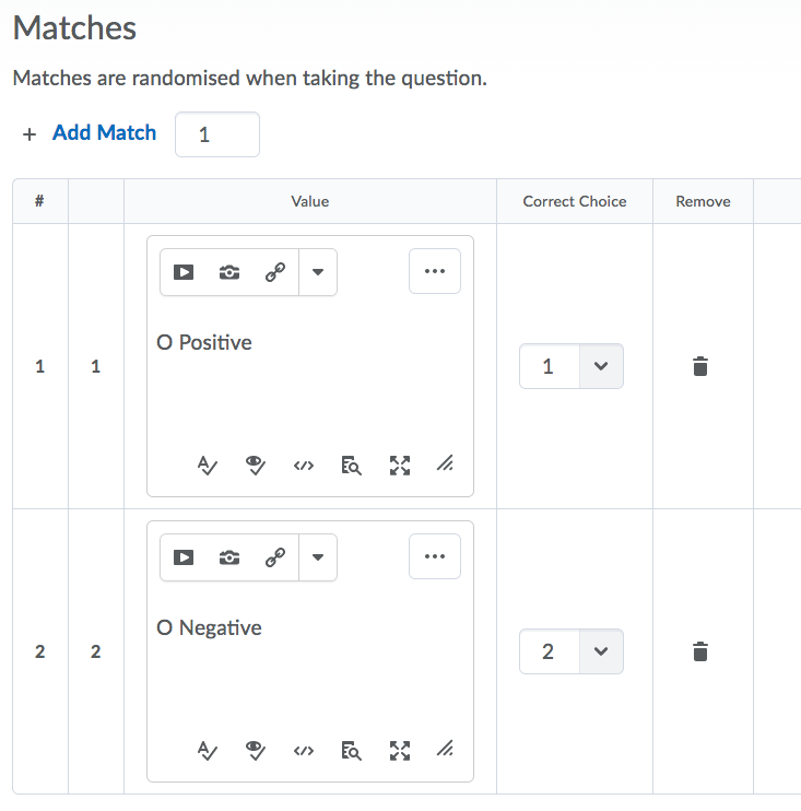 Questions creating matching questions