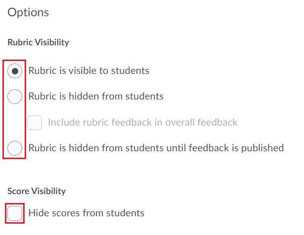 New Rubric Visibility Options