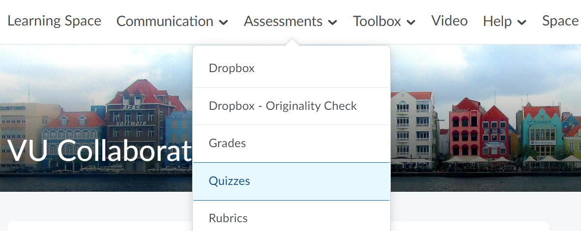 From the navbar click assessments, then select quiz from the dropdown menu
