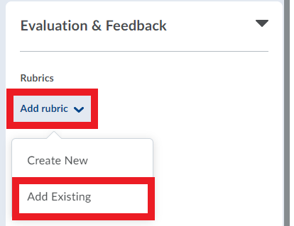 Add rubric and Add Existing icon