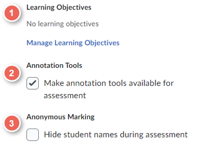 select learning objectives annotations anonymous marking