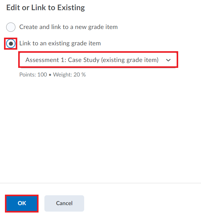 Dropbox In Gradebook Edit or Link to Existing option step 4