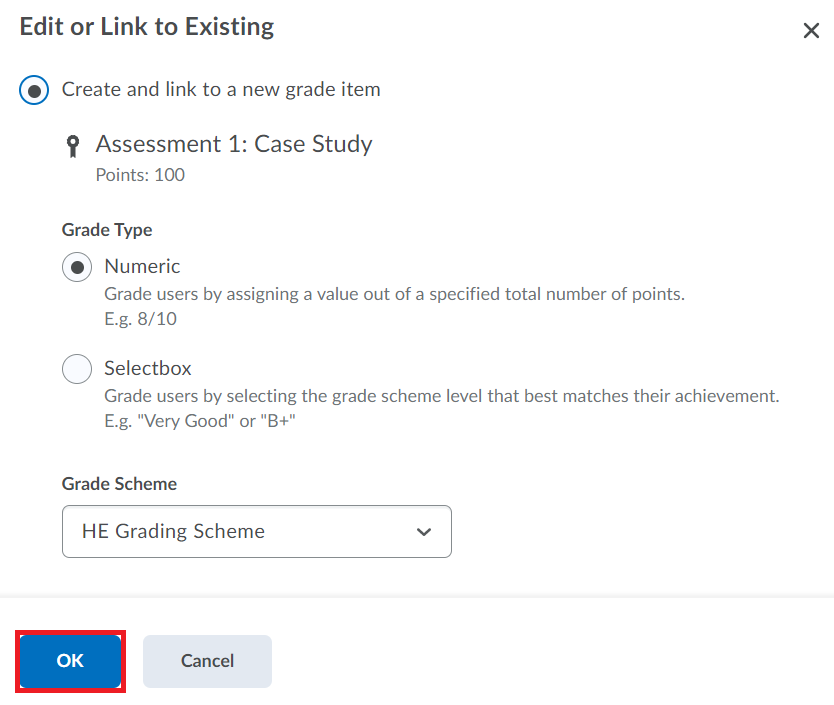 Dropbox In Gradebook Edit or Link to Existing option step 5