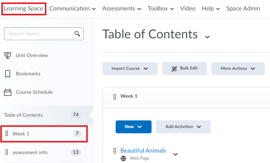 8 access to Learning Space and select a module