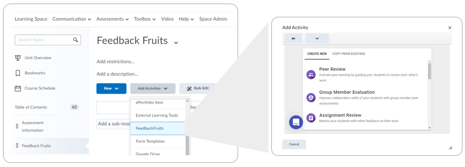 From add activity, select FeedbackFruits