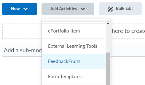 From add activities, select feedback fruits