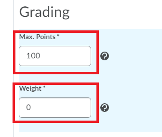 Set the Grading points to 100 the Weight can stay at 0 if the activity is not being weighted to the final grade 
