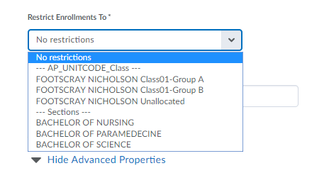 restrictions to class or section
