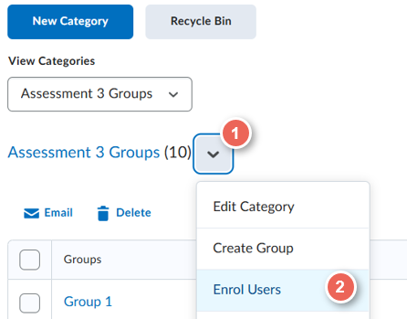 from the group name menu select enrol users