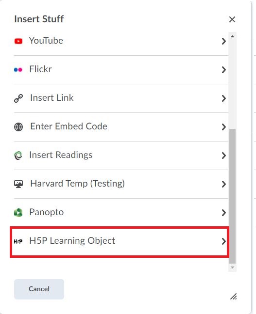 H5P Learning Tool Select from List of Options