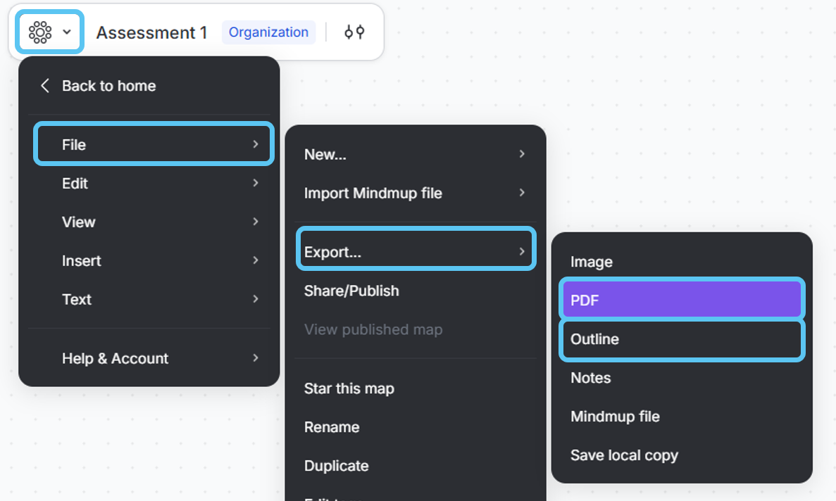 Selec File, Export then PDF