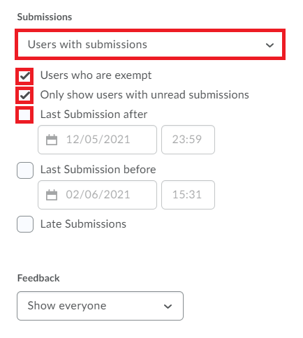 Submission search options