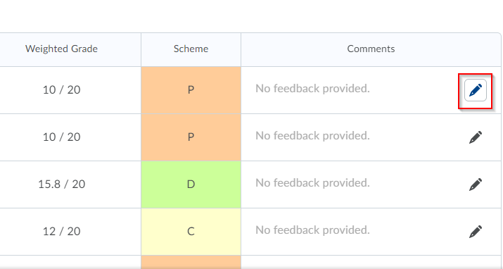 Enter Feedback in grade