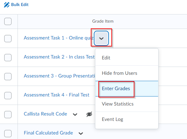 Select Quiz Enter Grades