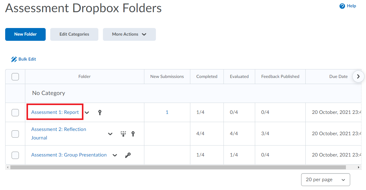 Assessment Dropbox Folder selected