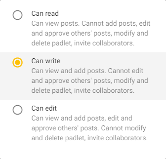Padlet privacy options, select can write