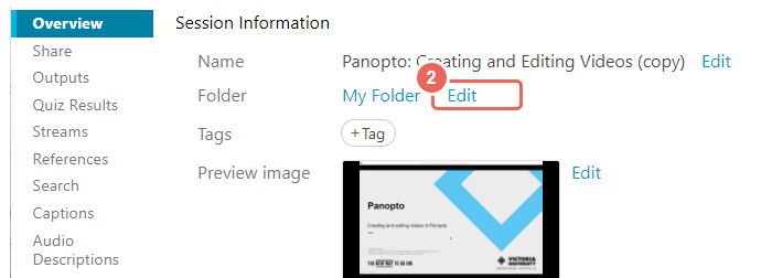 in overview tab select edit after the folder name