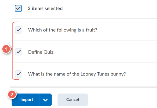 select imported questions from their location in the questions library