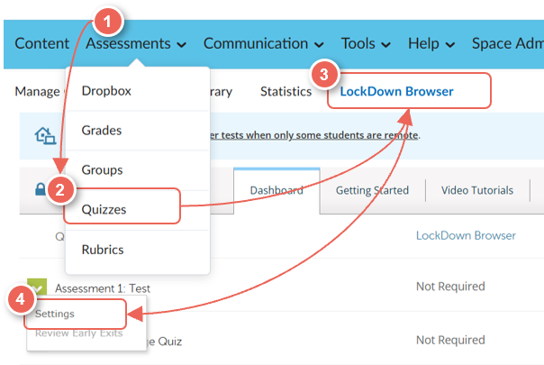 access RLDB settings Assessment Quizzes LDB Quiz Settings