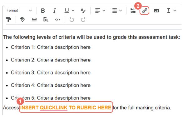b3 insert quicklink to the rubric