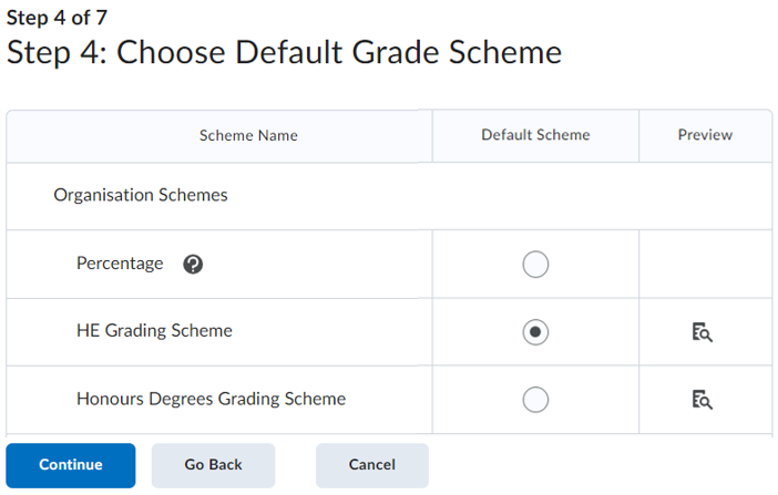 step 4 choose default grade scheme