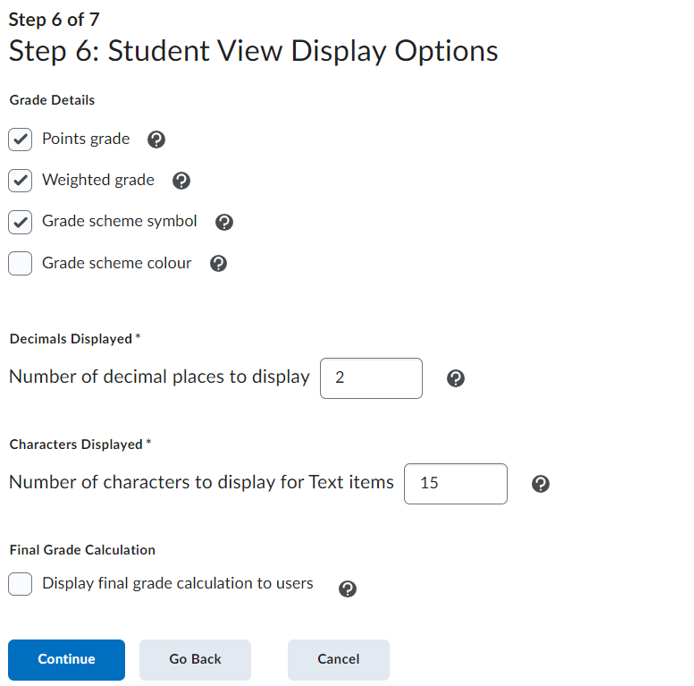 step 7 student view display options