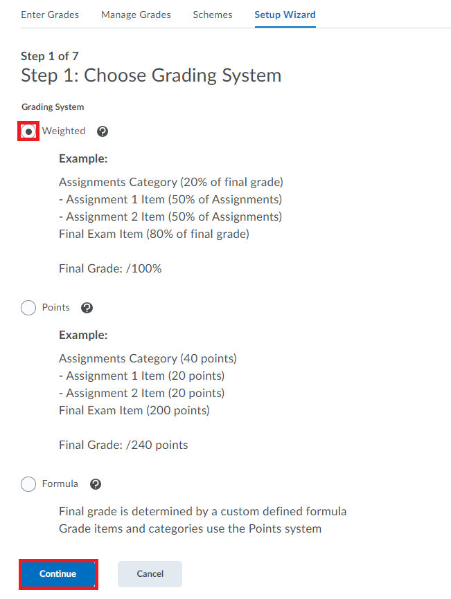 3 select grading system as weighted