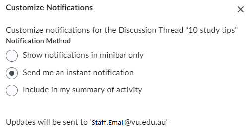 customise notifications